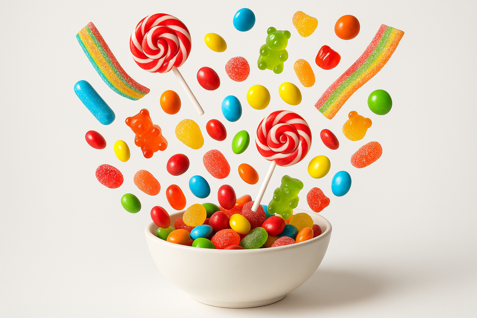 sweets falling into a bowl